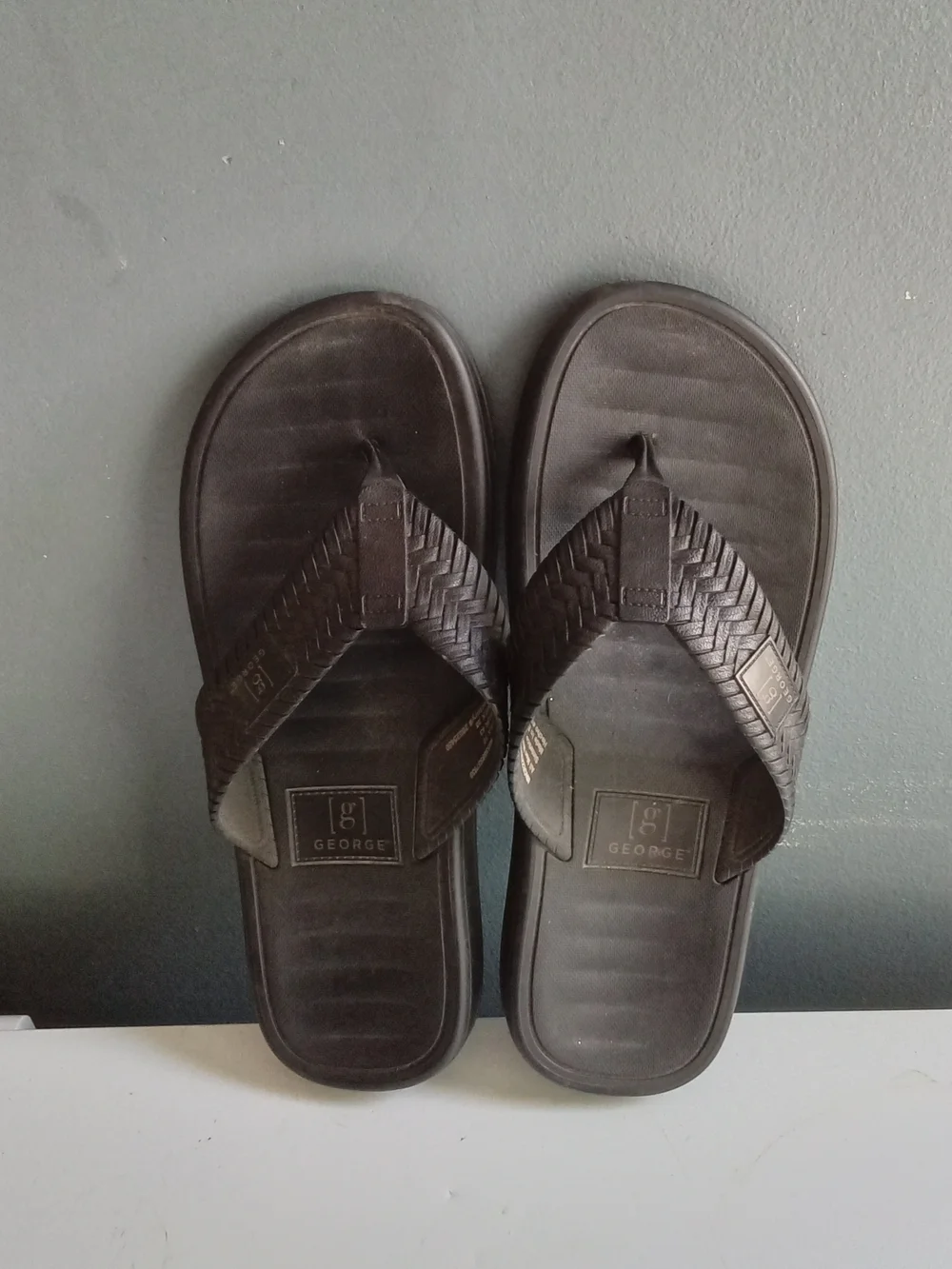George Mens‎ Flip Flop Sandals Brown Woven Strap Thong Comfort Slides Size 10